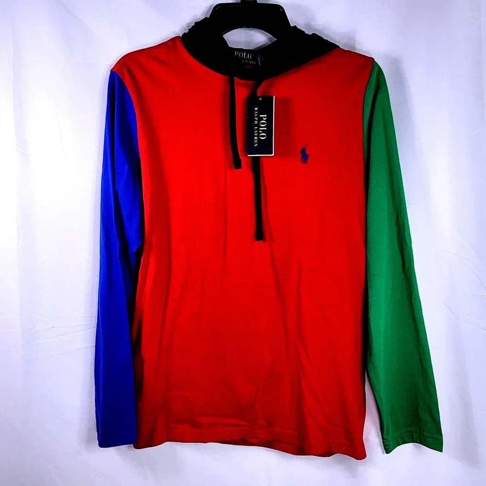 Polo Ralph Lauren Colorblock Hooded‎ Long Sleeve T Shirt Mens XS Classic Retro